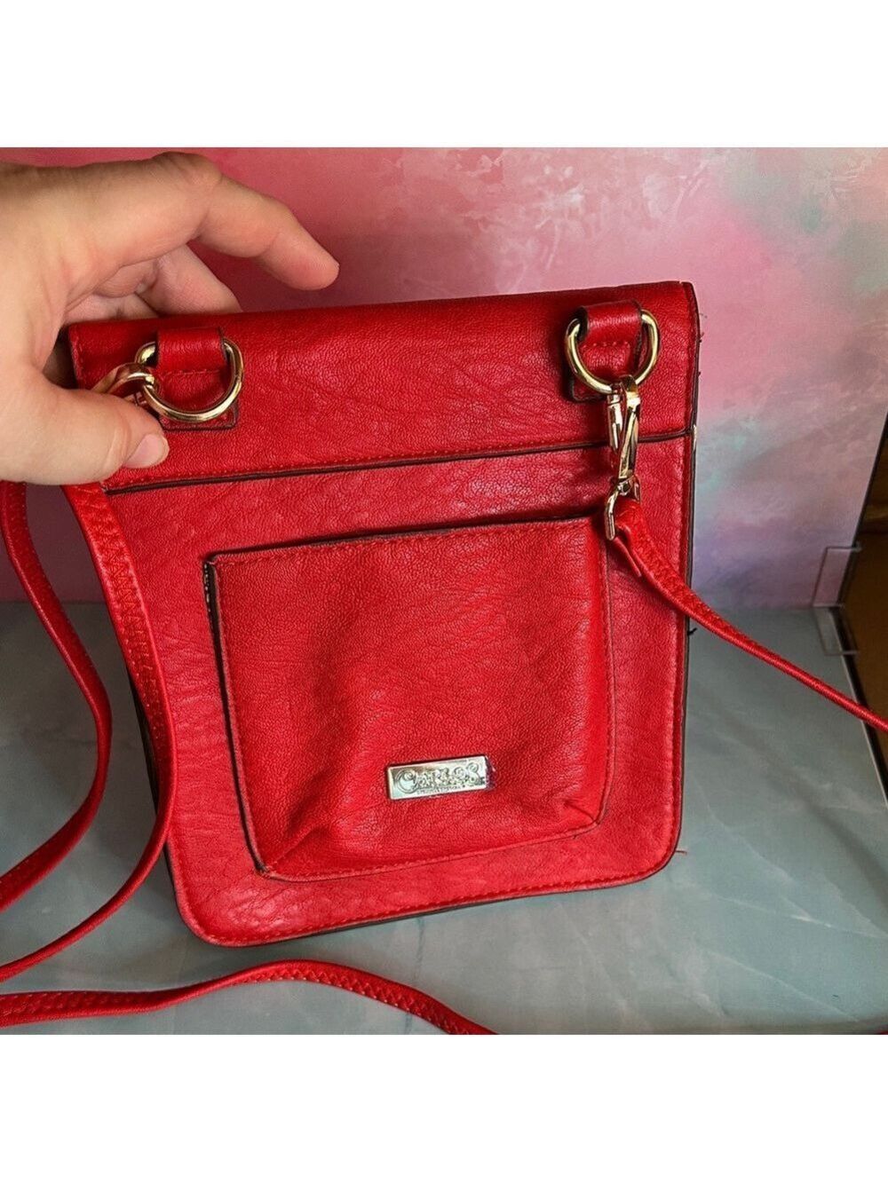 Carlos Santana Bold Red Crossbody Bag with Lion - Picture 8 of 17
